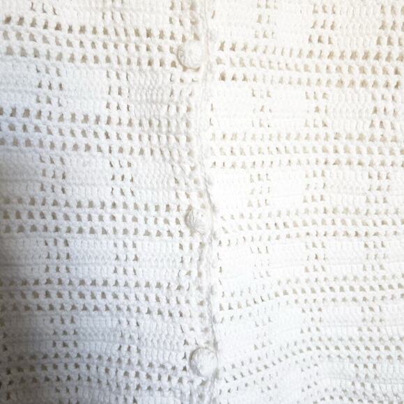 Crochet Knit Short Sleeve Cardigan J.Jill Cottage Button Medium Ivory Boho - Picture 3 of 6